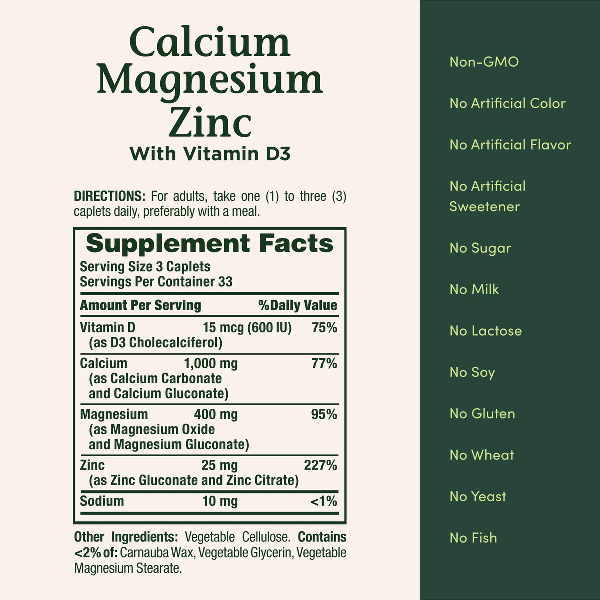 Calcium Magnesium & Zinc Caplets 100 Count Q796131