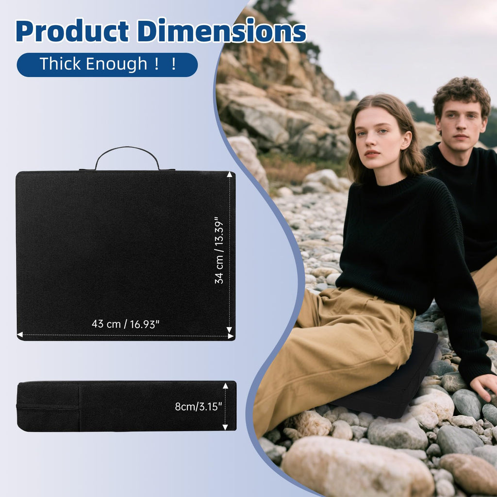 3.15" Extra Thick Waterproof 600D Oxford Bleacher Cushion with Carrying Handle Black I672