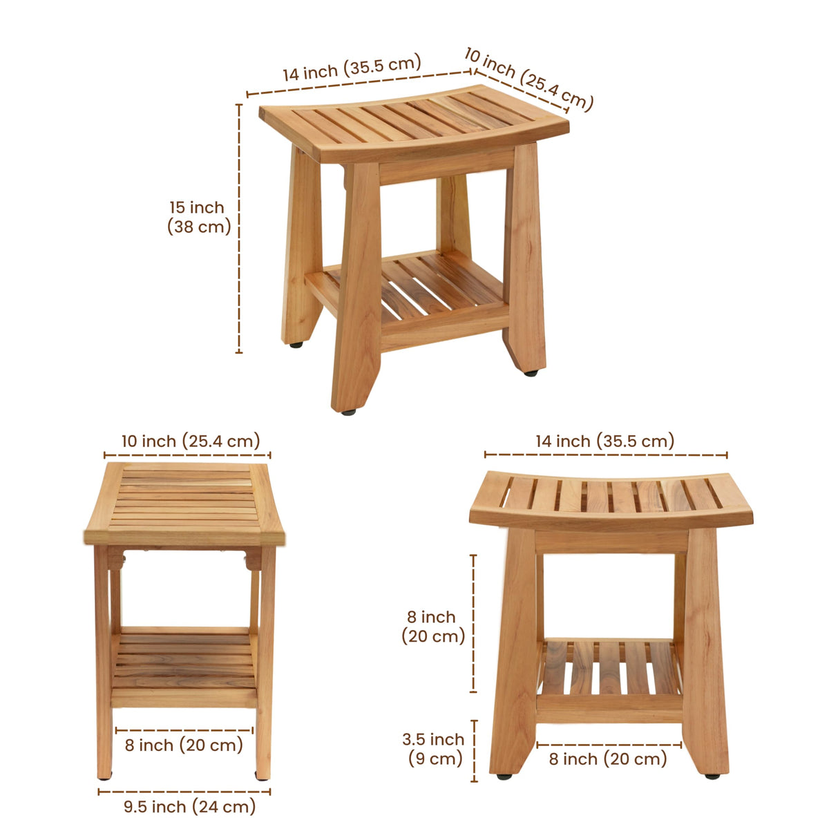 14'' Waterproof Teak Shower Bench with Storage Shelf B35434