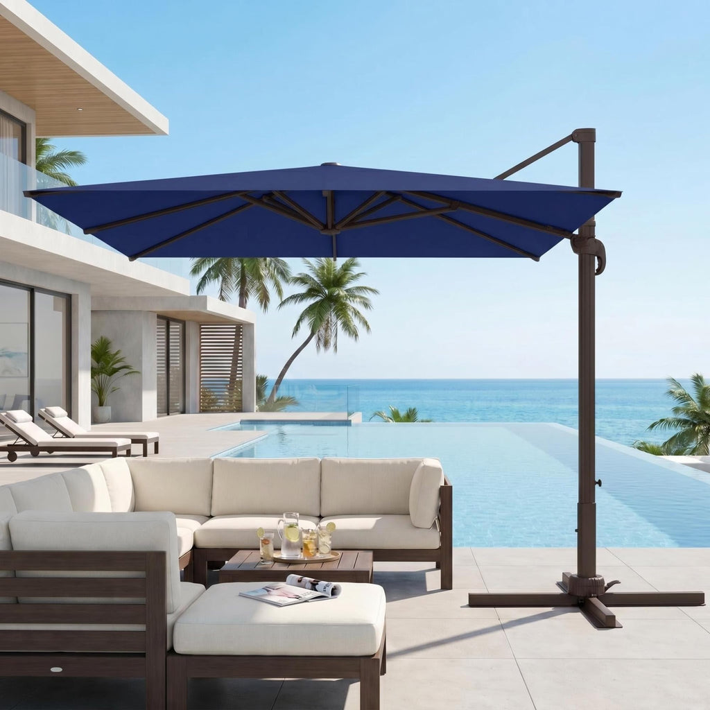 10' X 10' Aluminum Cantilever Patio Umbrella with 360-degree Rotation K8979