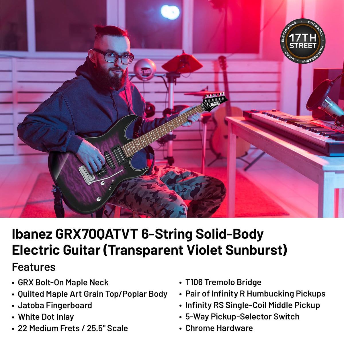 Transparent Violet Sunburst 6-String Solid-Body Electric Guitar U108