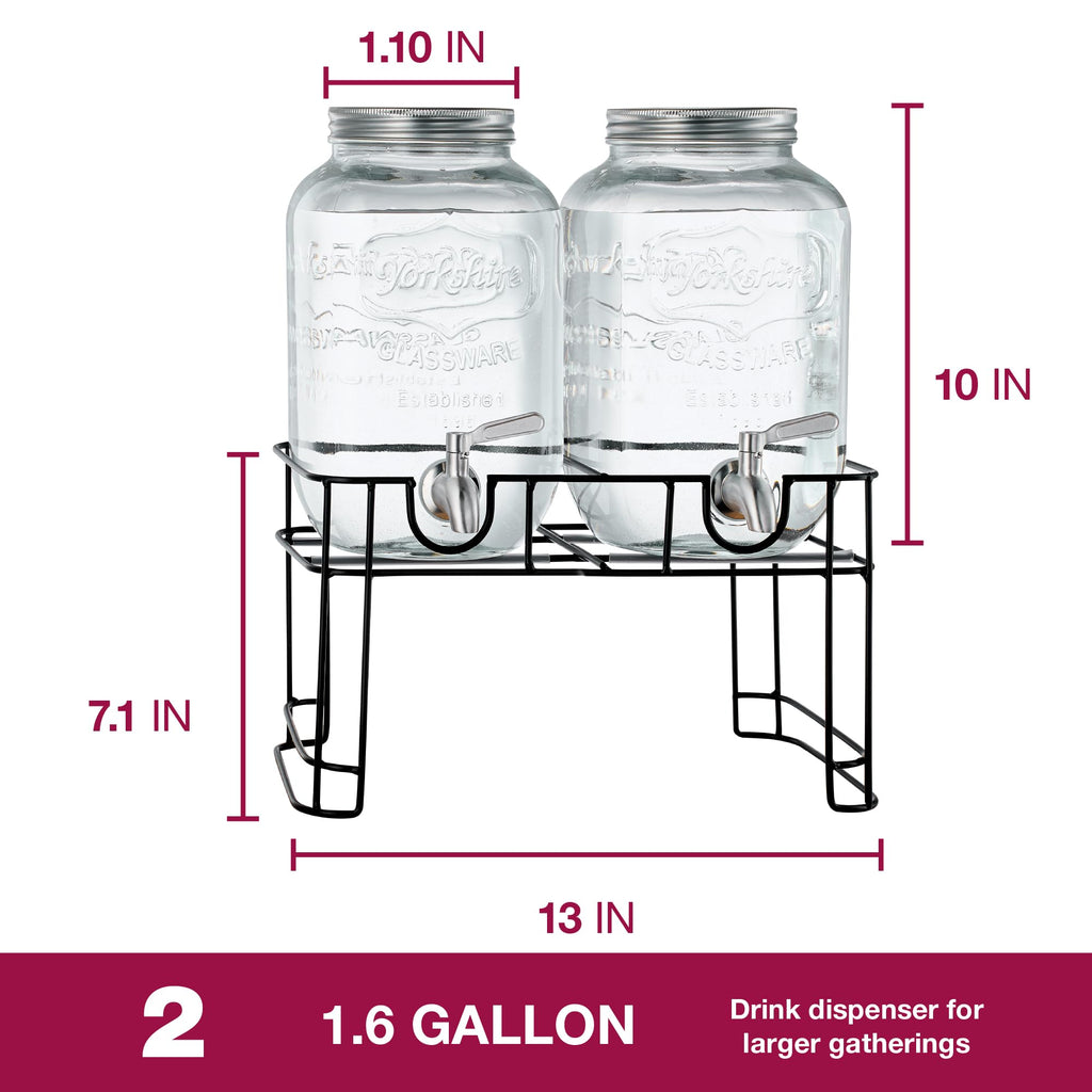 Glass Drink Dispenser with Stand, 1 Gallon, 2-Pack U2110