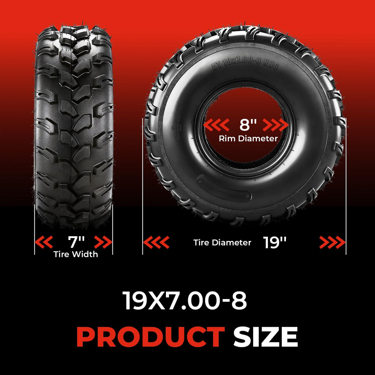 Set of 2 19x7-8 6 Ply Tubeless ATV Tires W563
