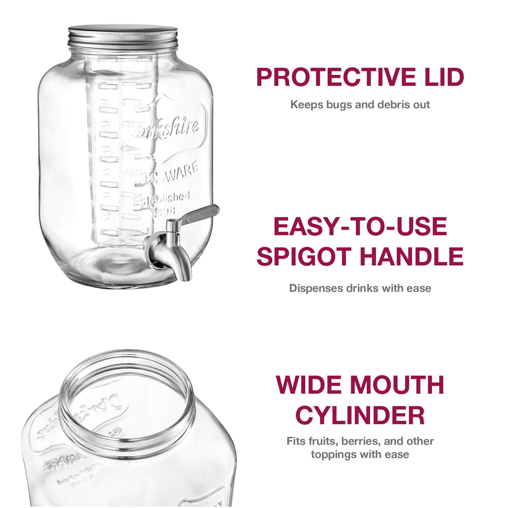 Glass Drink Dispenser with Stand, 1 Gallon, 2-Pack U2110