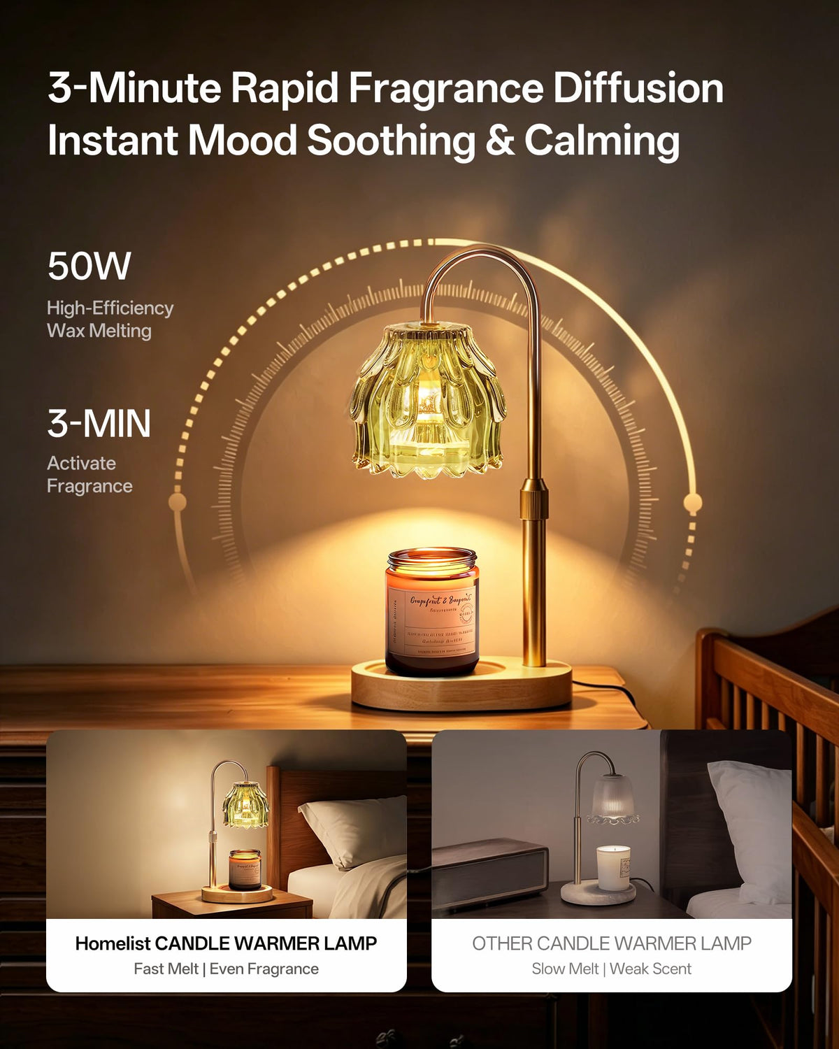 Adjustable Height Green Candle Warmer Lamp Q189