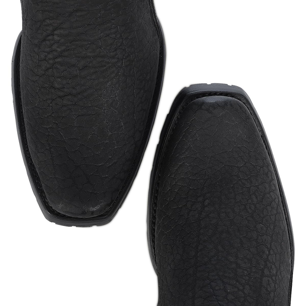Dark gray Leather Side Zipper Western Boots P78547