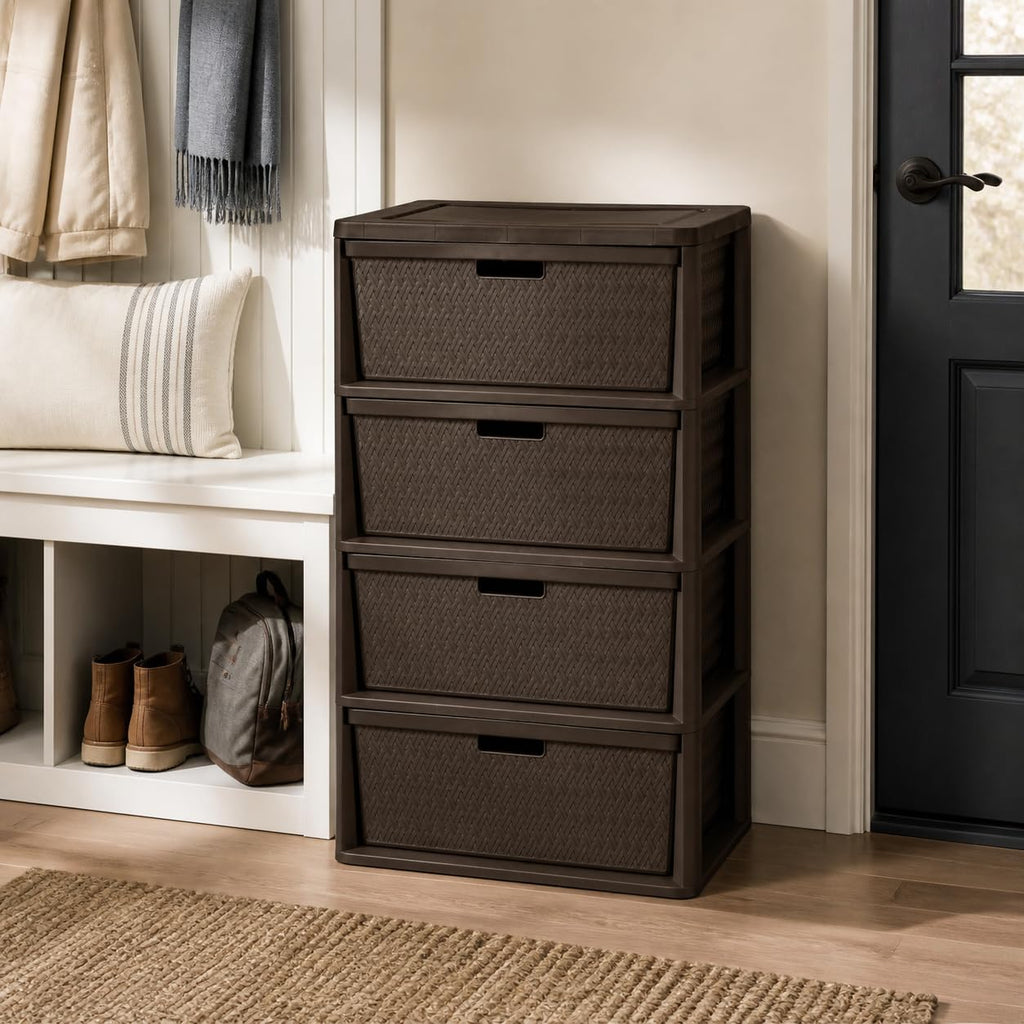 Brown 4 Drawer Plastic Storage Drawers M9647