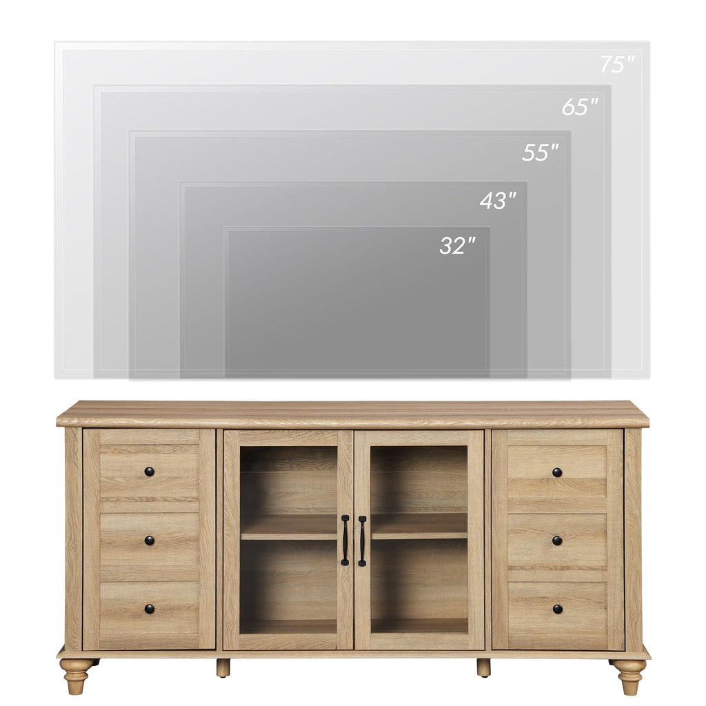Wood TV Stand for 65 Inch TV with Glass Door D1570