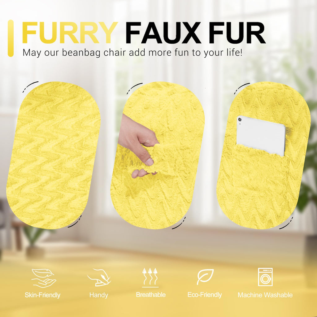 3FT Yellow Memory Foam Bean Bag Chair L534506