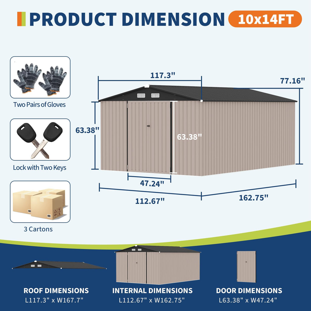 10X14 Ft Metal Storage Building with Lockable Door J31998