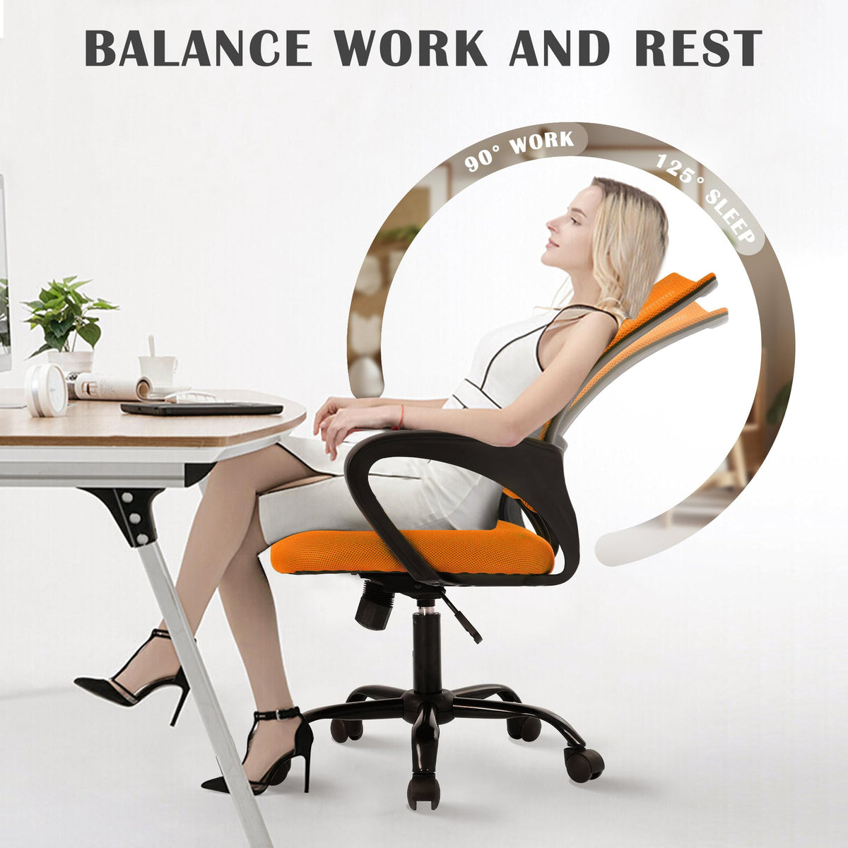 Orange Adjustable Mesh Office Chair with Lumbar Support D53783