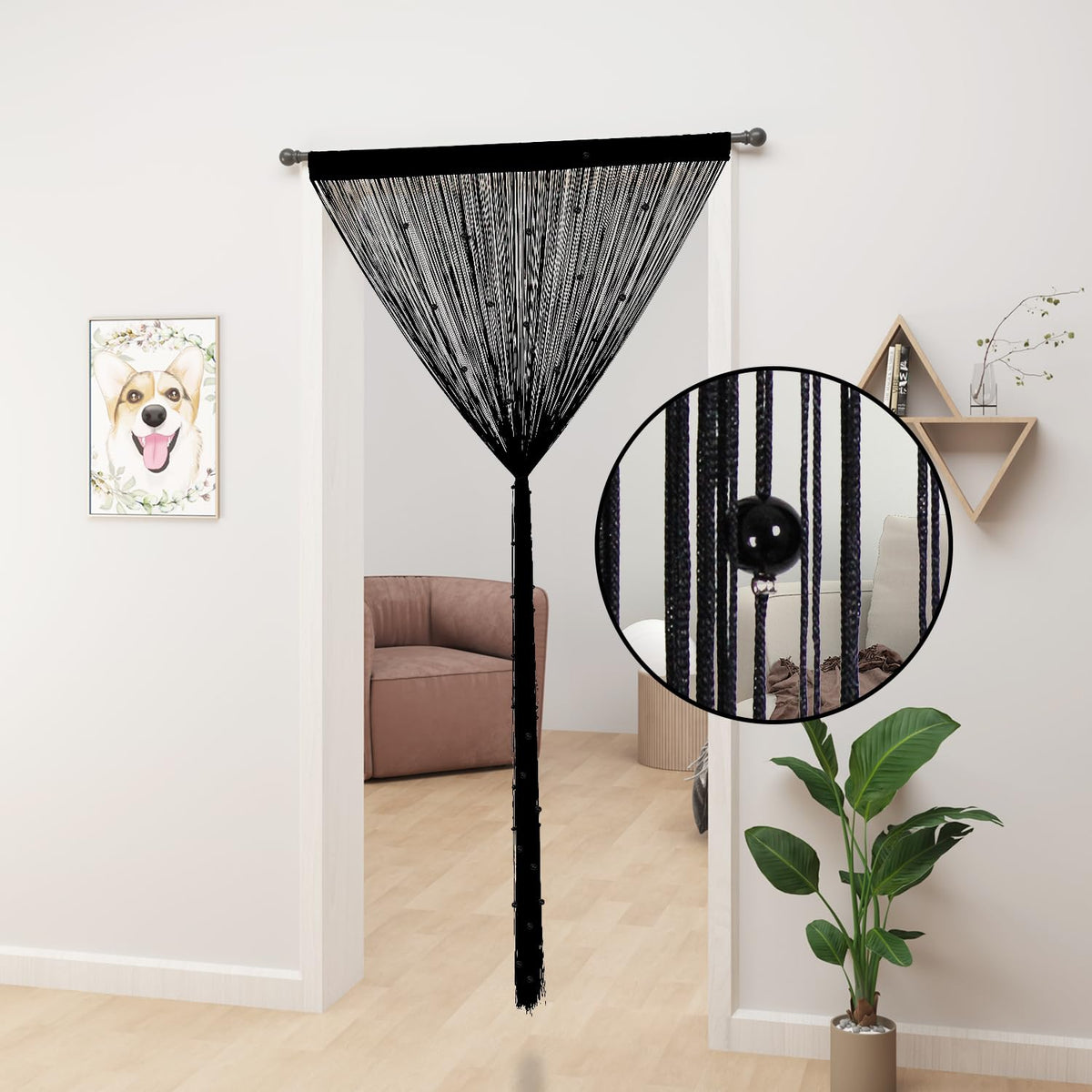 Beaded Curtains 39"x79" Black P884
