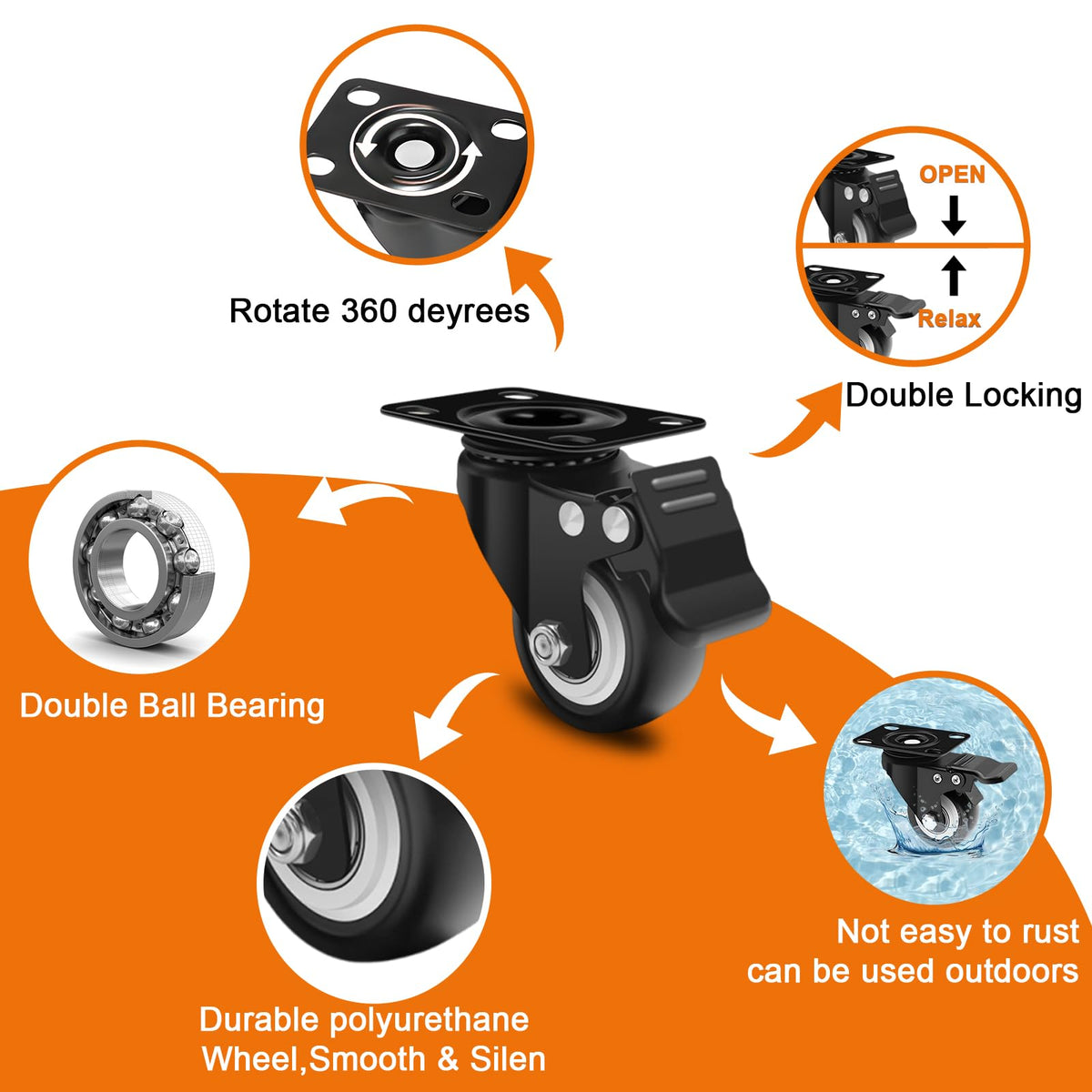2 Inch Caster Wheel Set of 4 with Dual Brake B249236
