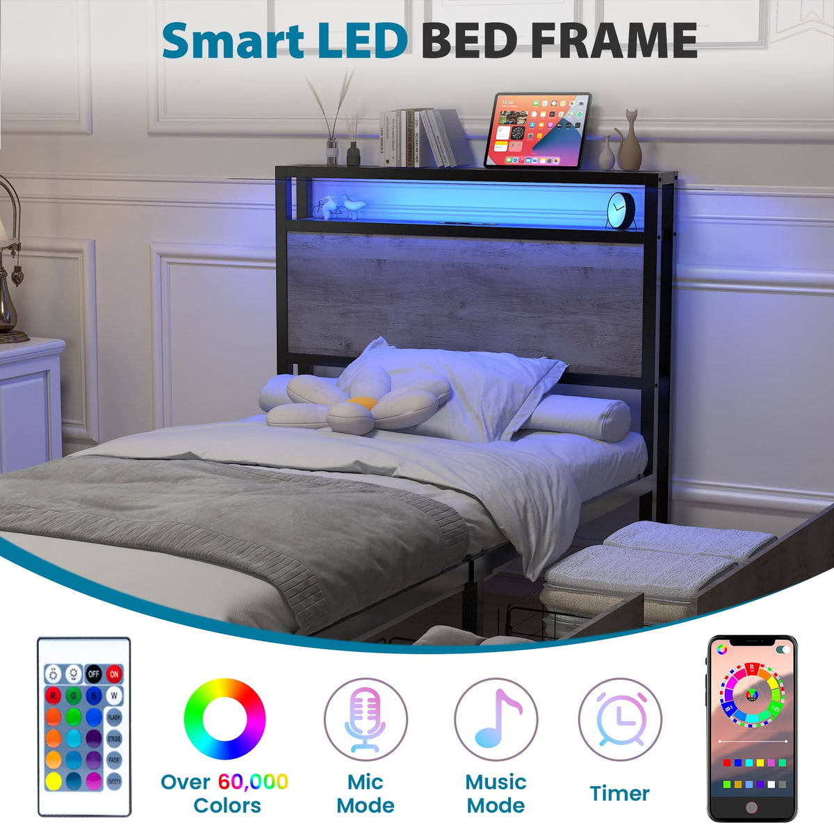 Twin Size Bed Frame with 4 Storage Drawers D471