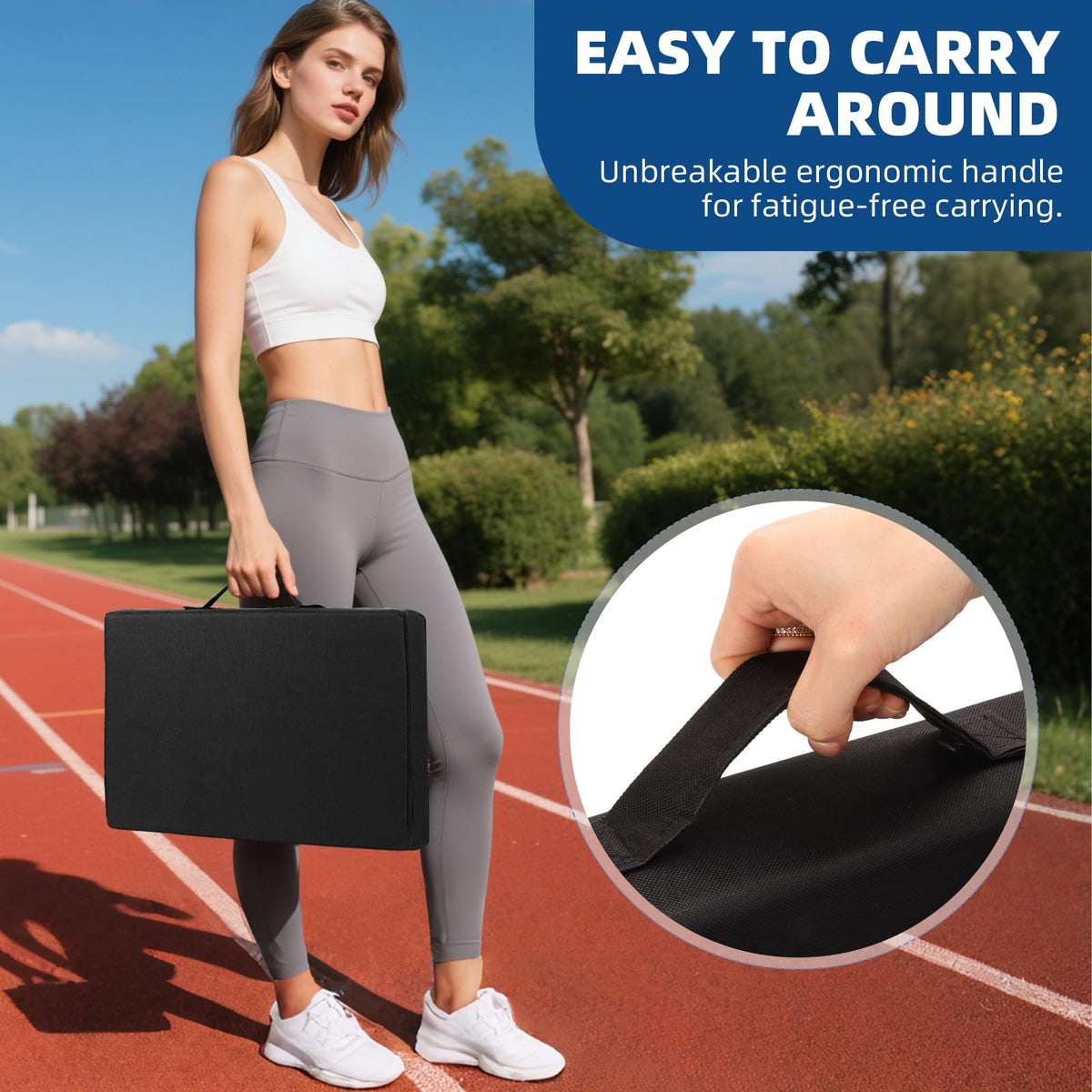 3.15" Extra Thick Waterproof 600D Oxford Bleacher Cushion with Carrying Handle Black I672