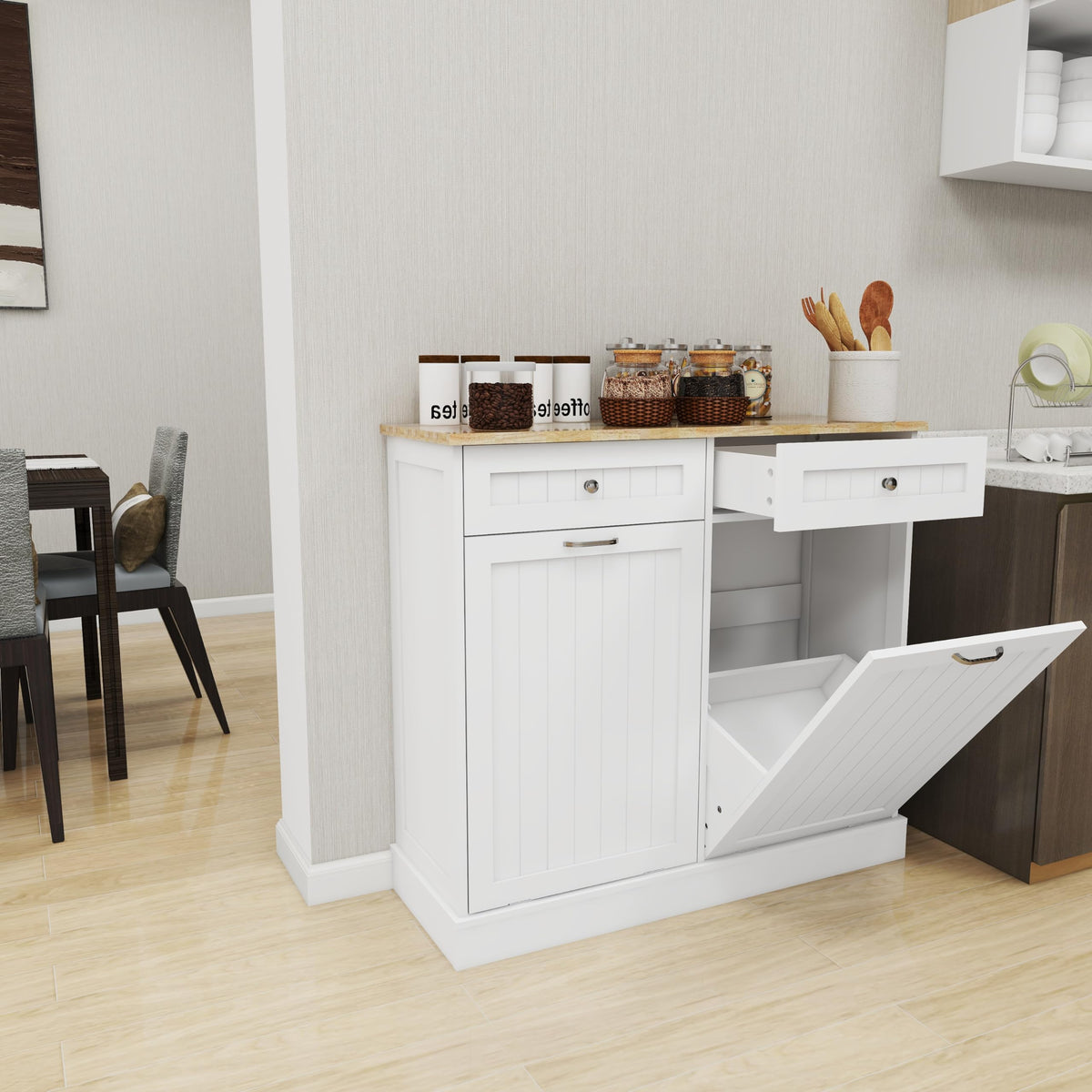 White 10-Gallon Trash Cabinet with 2 Drawers T5491