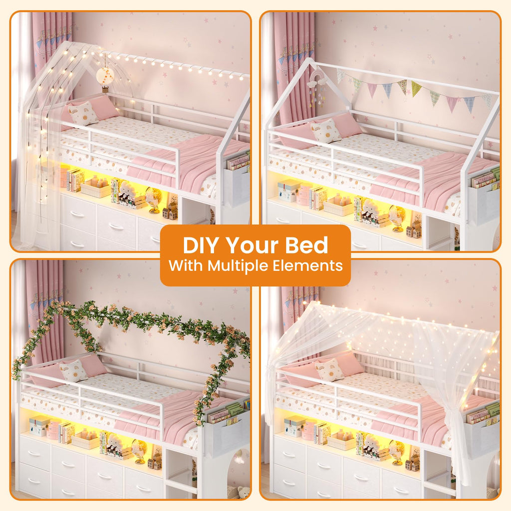 Twin Size Low Loft Bed with 8 Storage Drawers B15058
