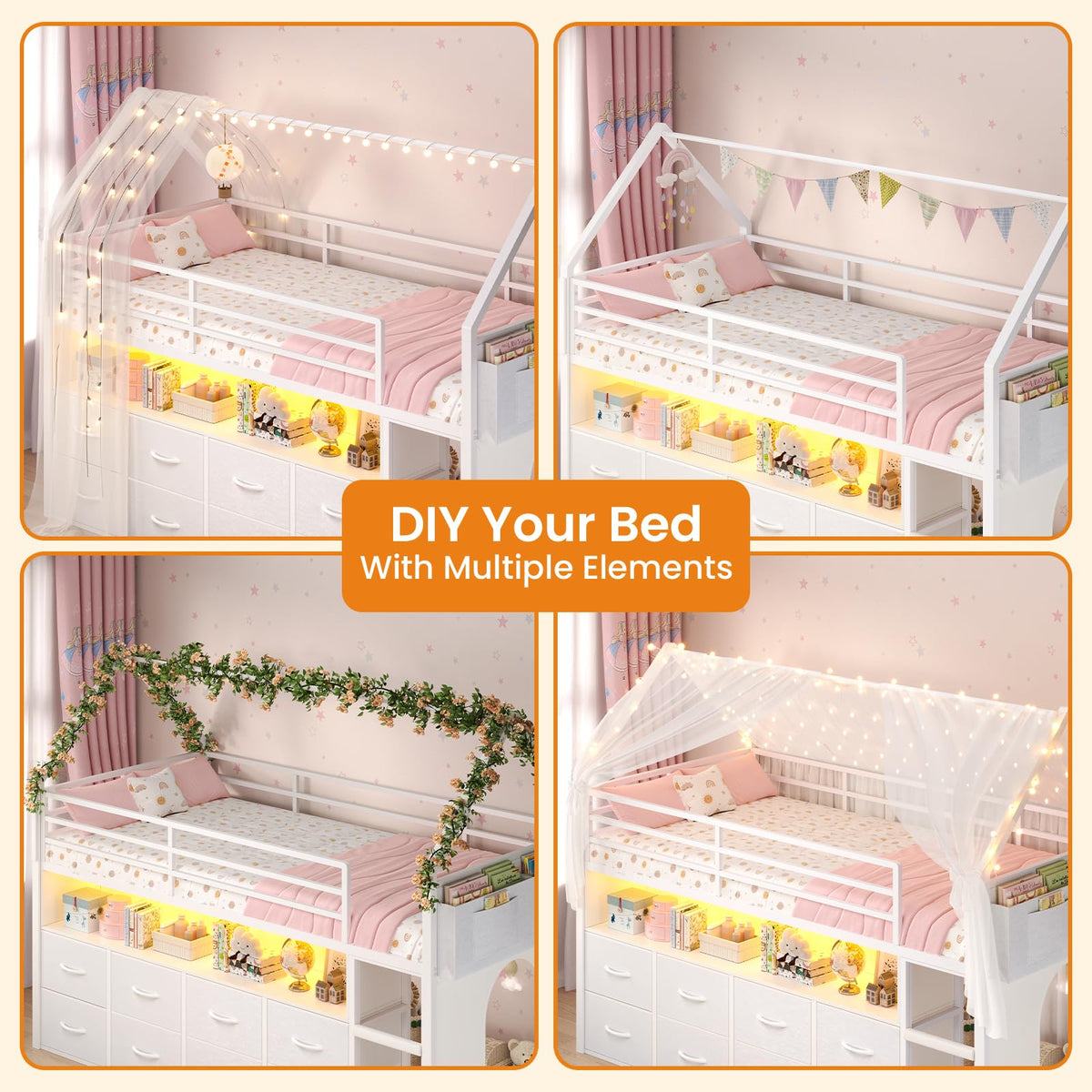 Twin Size Low Loft Bed with 8 Storage Drawers B15058