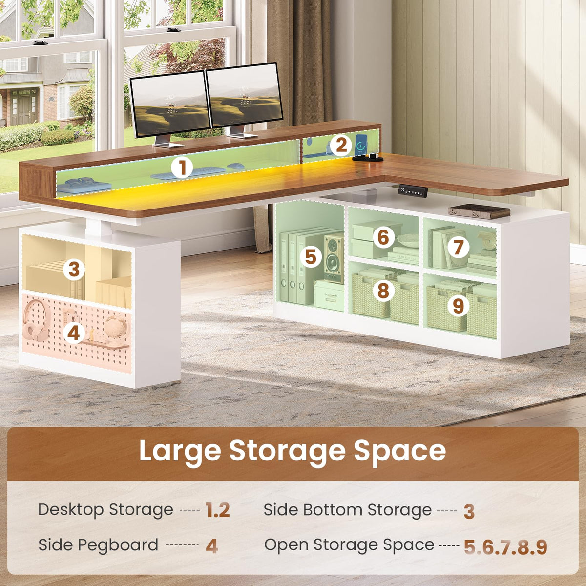 63" L Shaped Electric Standing Desk with Storage S45947
