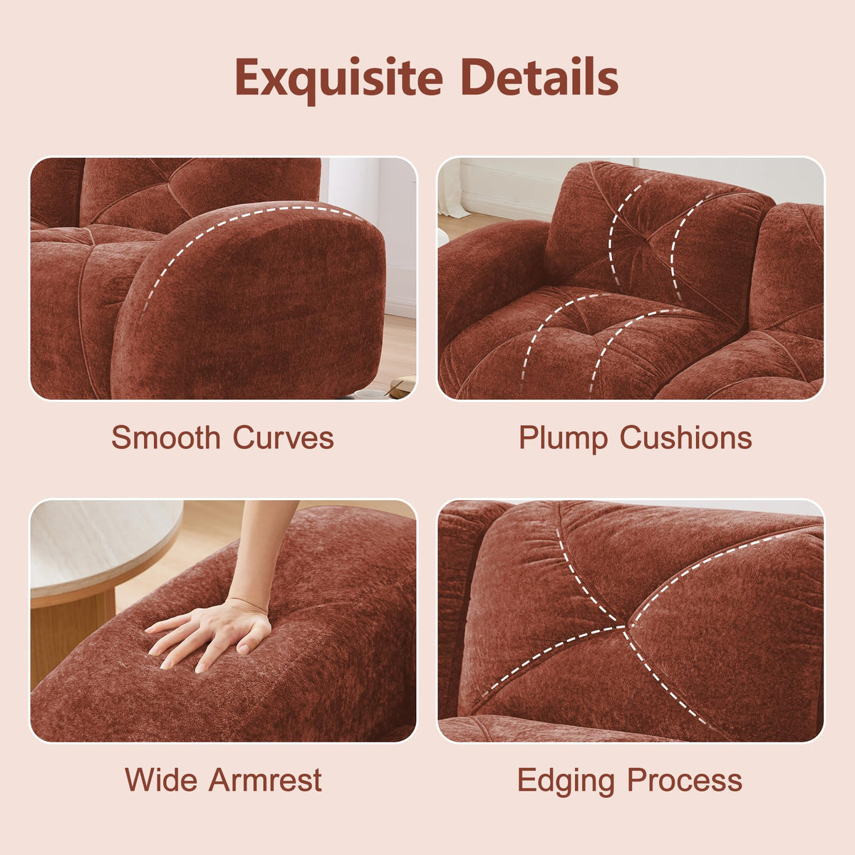 140" Orange Velvet Sofa with Tufted 32D Sponge S5490