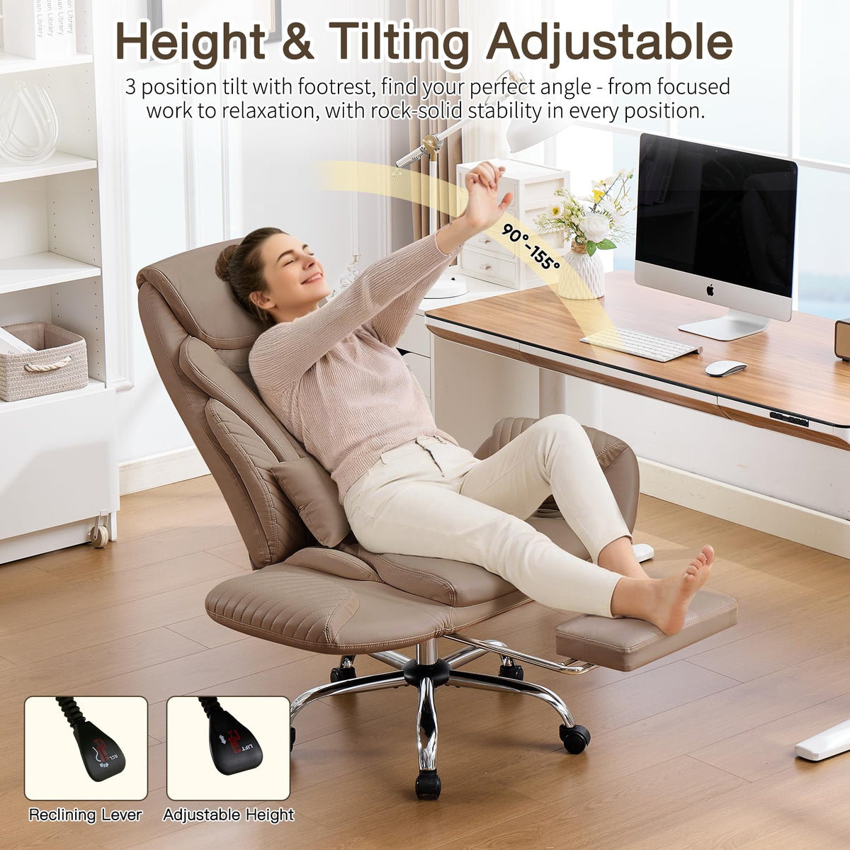 Cross Legged Office Chair with Flip Armrest and Footrest Brown G884190