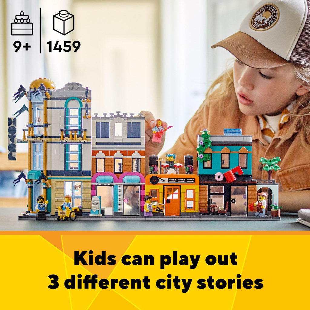Building Toy Set, 3 in 1 City Art Deco Building, Market Street Hotel, Café Music Store and 6 Minifigures S694