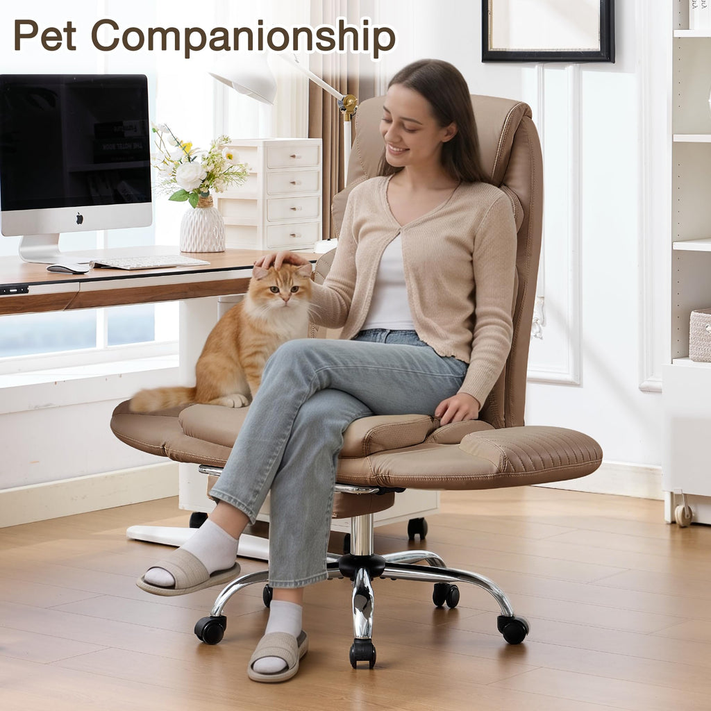 Cross Legged Office Chair with Flip Armrest and Footrest Brown G884190