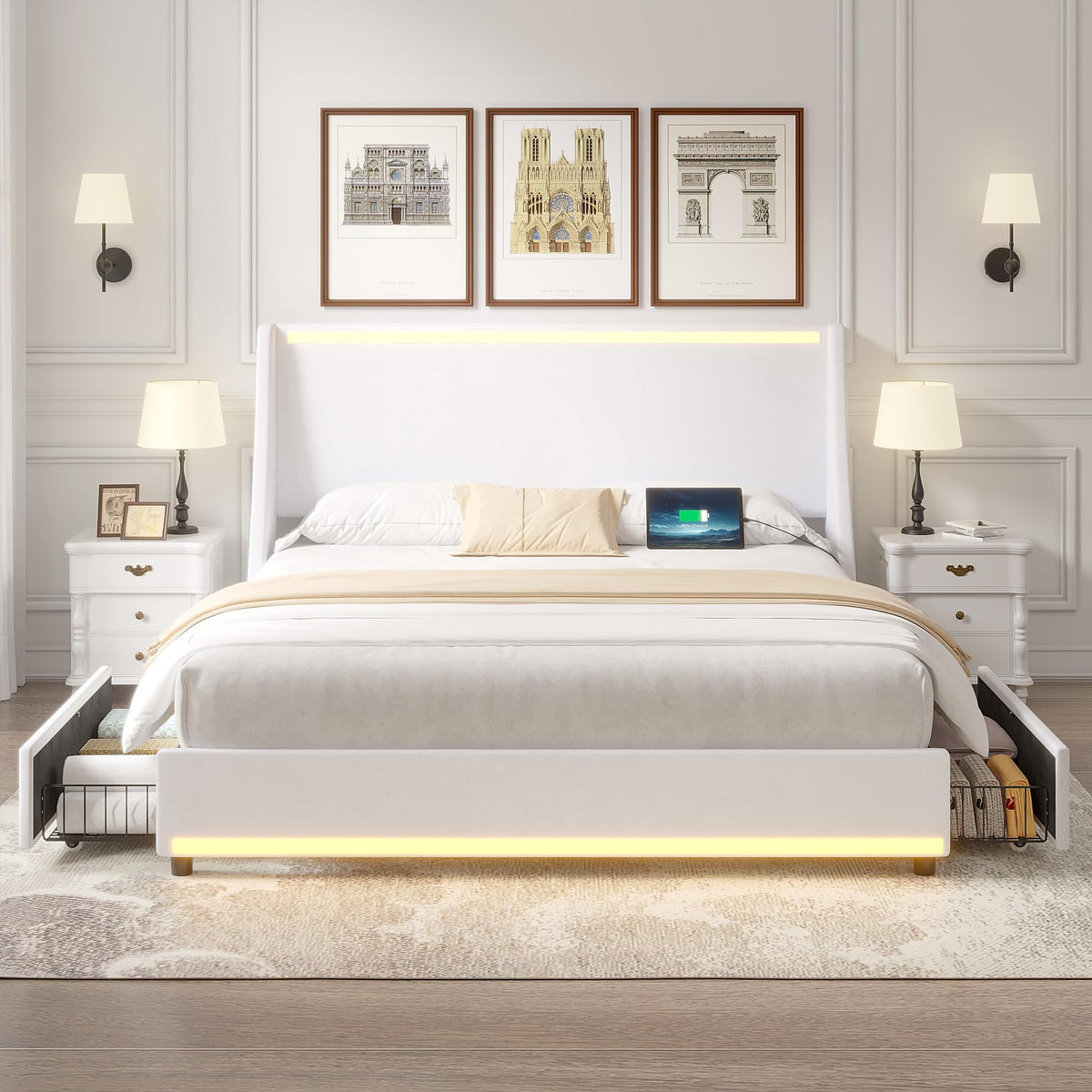 Full Size Upholstered Platform Bed Frame with Storage Drawers R958259
