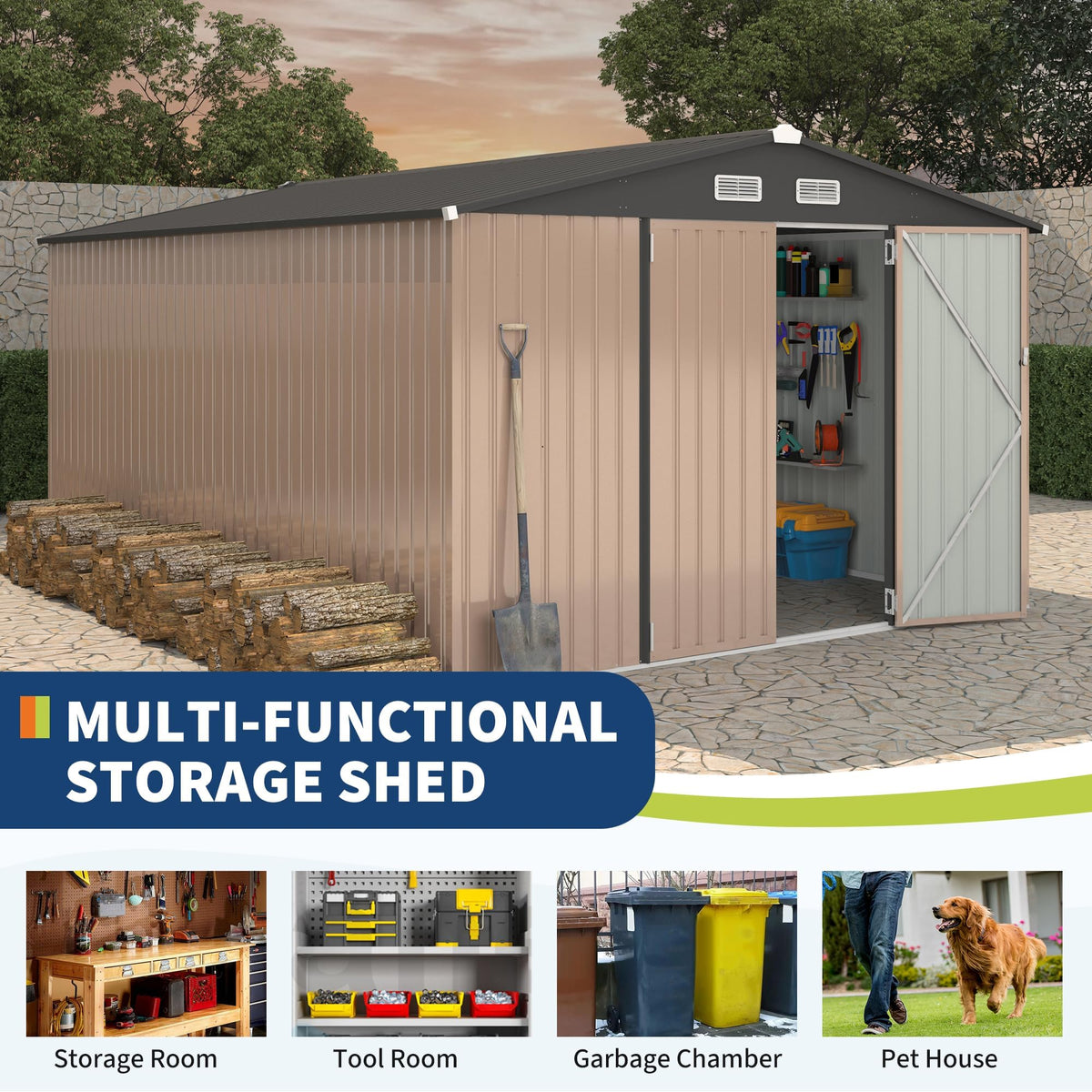 10X14 Ft Metal Storage Building with Lockable Door J31998