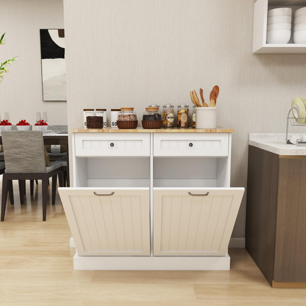 White 10-Gallon Trash Cabinet with 2 Drawers T5491