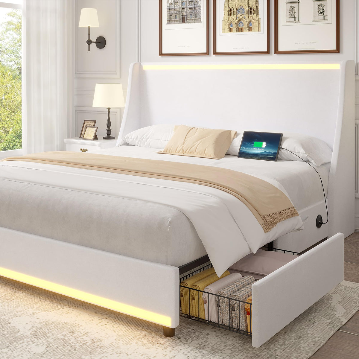 Full Size Upholstered Platform Bed Frame with Storage Drawers R958259