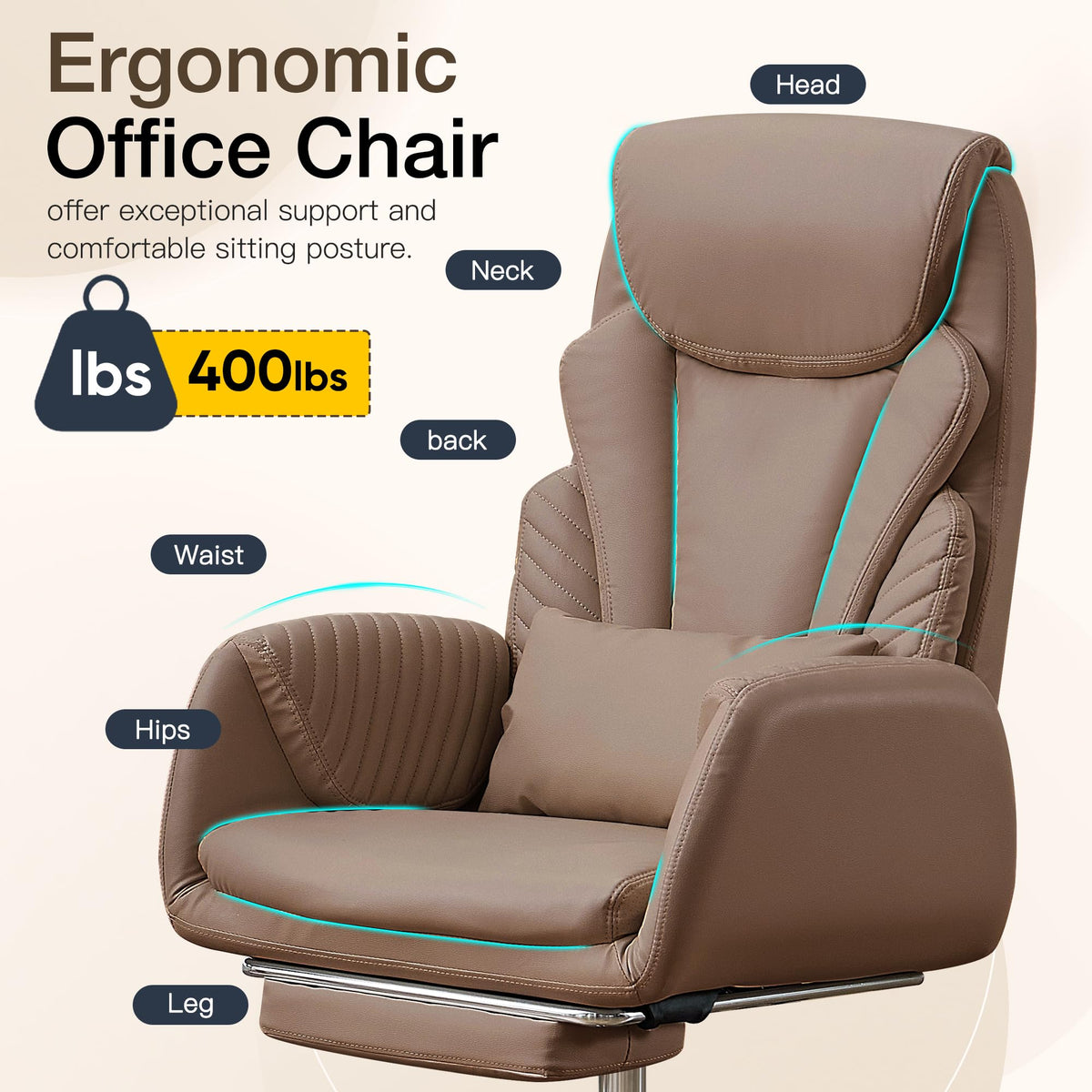 Cross Legged Office Chair with Flip Armrest and Footrest Brown G884190