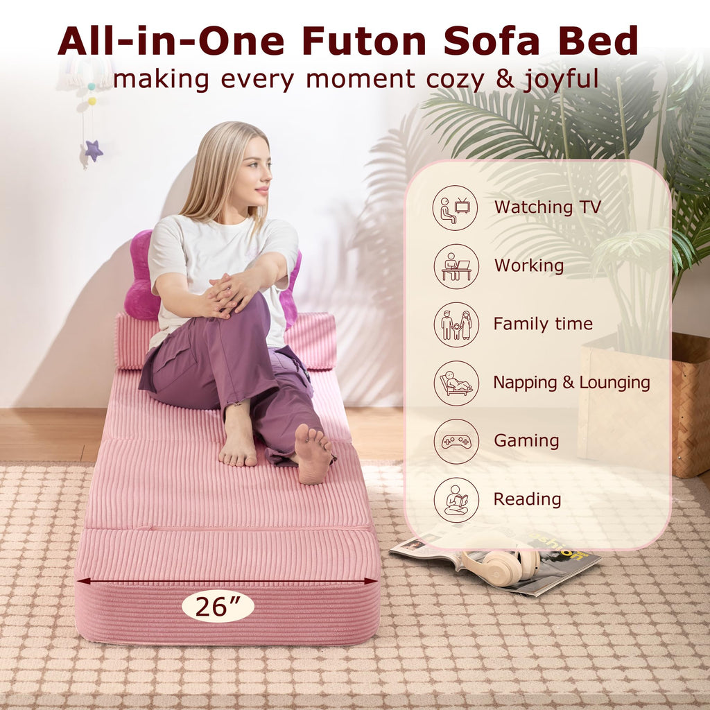 Pink Folding Convertible Sofa Bed D8824
