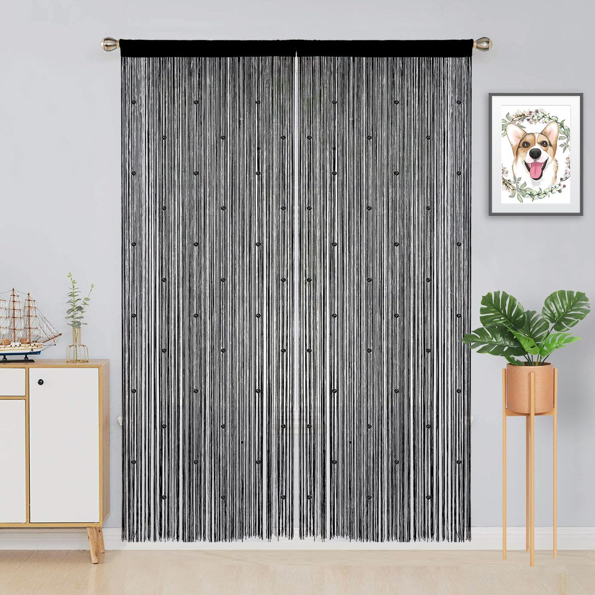 Beaded Curtains 39"x79" Black P884