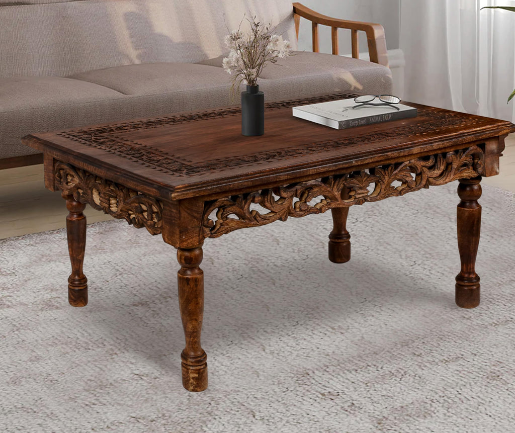 Farmhouse Coffee Table 36x24x18 Jali Carved Wood S466772