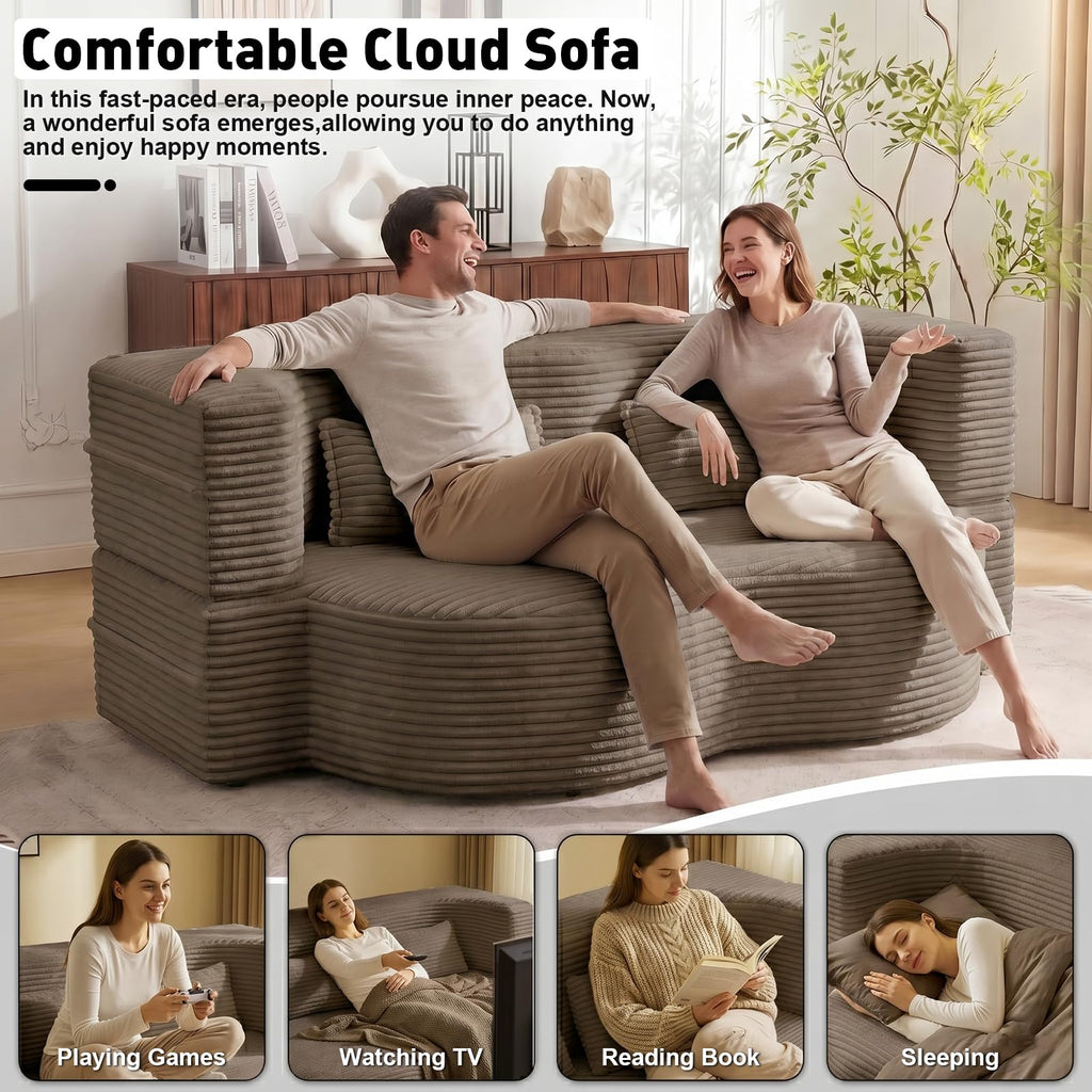 Brown Corduroy Convertible Futon Sofa Bed Q3551