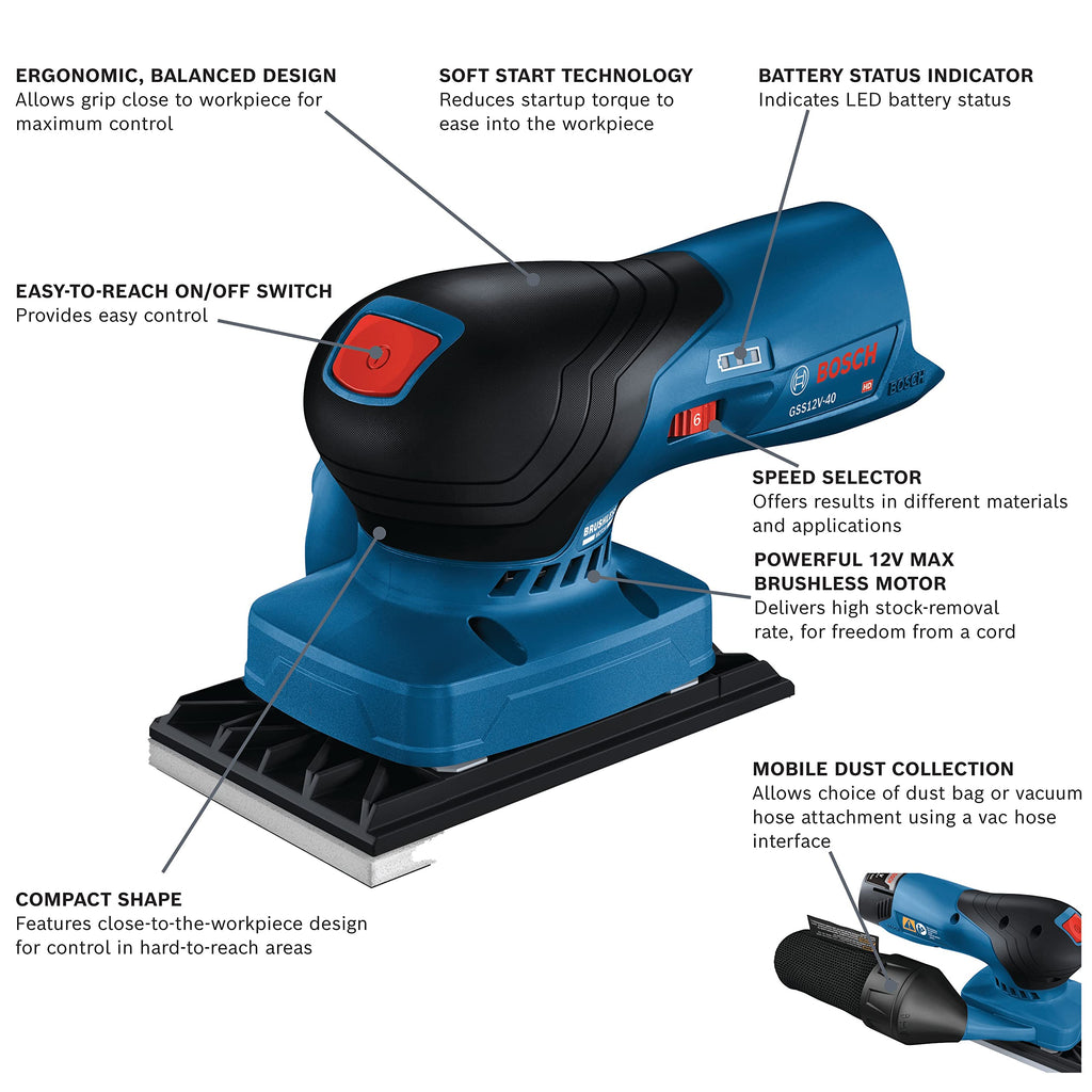 12V Brushless Orbital Finishing Sander with Dust Bag S689013