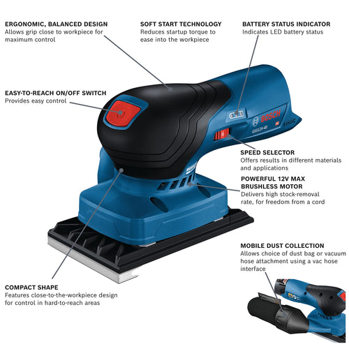 12V Brushless Orbital Finishing Sander with Dust Bag S689013