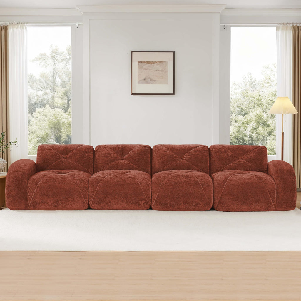 140" Orange Velvet Sofa with Tufted 32D Sponge S5490