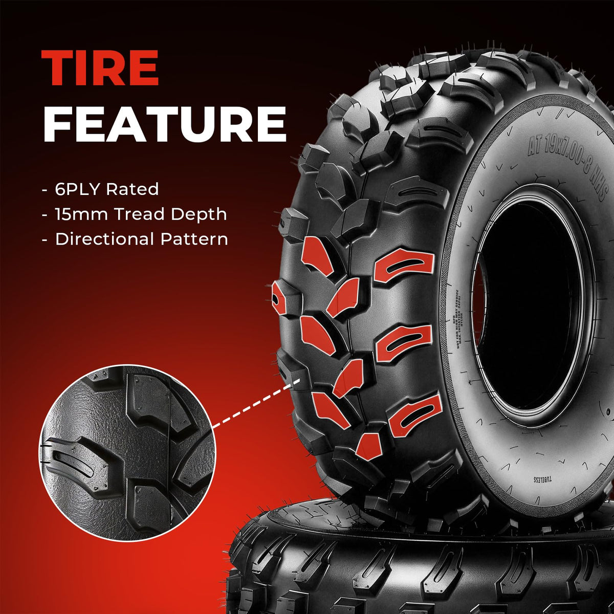 Set of 2 19x7-8 6 Ply Tubeless ATV Tires W563