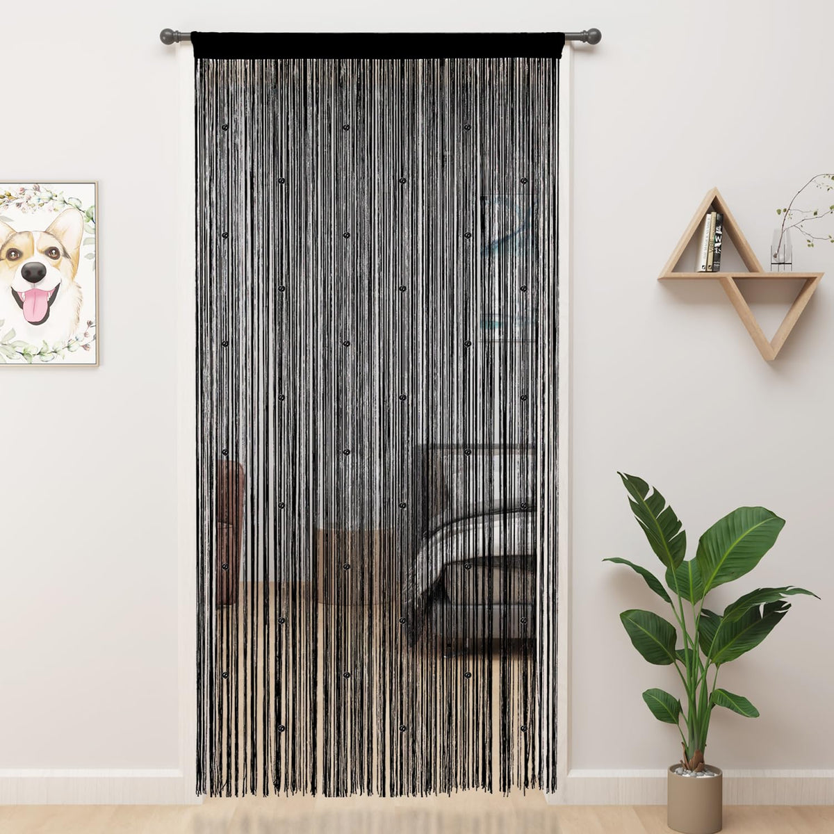 Beaded Curtains 39"x79" Black P884