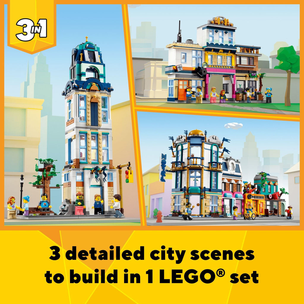 Building Toy Set, 3 in 1 City Art Deco Building, Market Street Hotel, Café Music Store and 6 Minifigures S694
