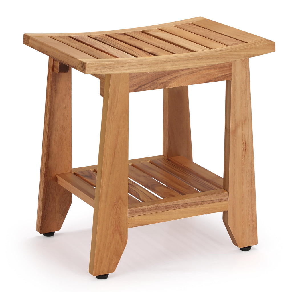 14'' Waterproof Teak Shower Bench with Storage Shelf B35434