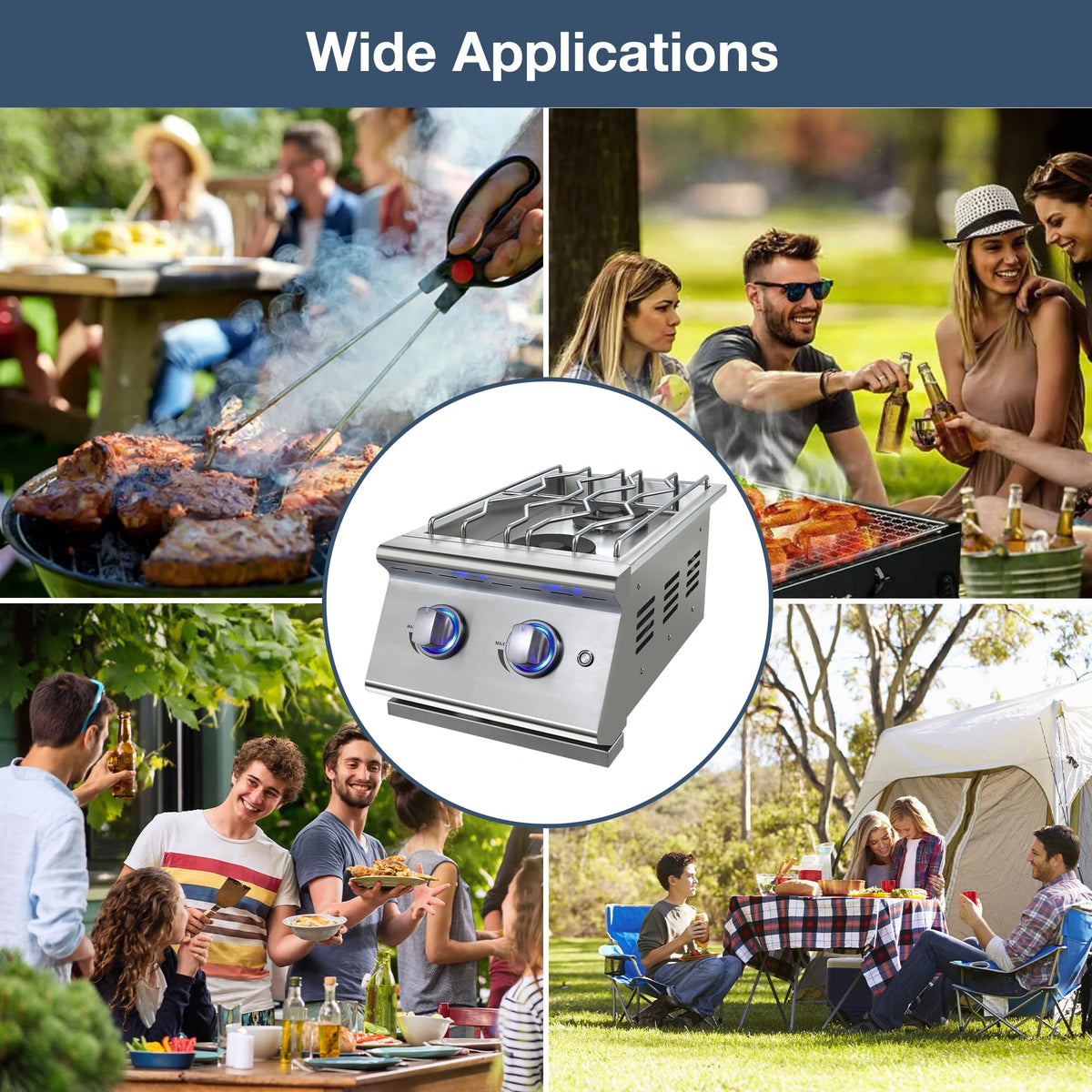 Double Grilling Side Burners 304 Stainless Steel 2 * 15,000BTU M8196