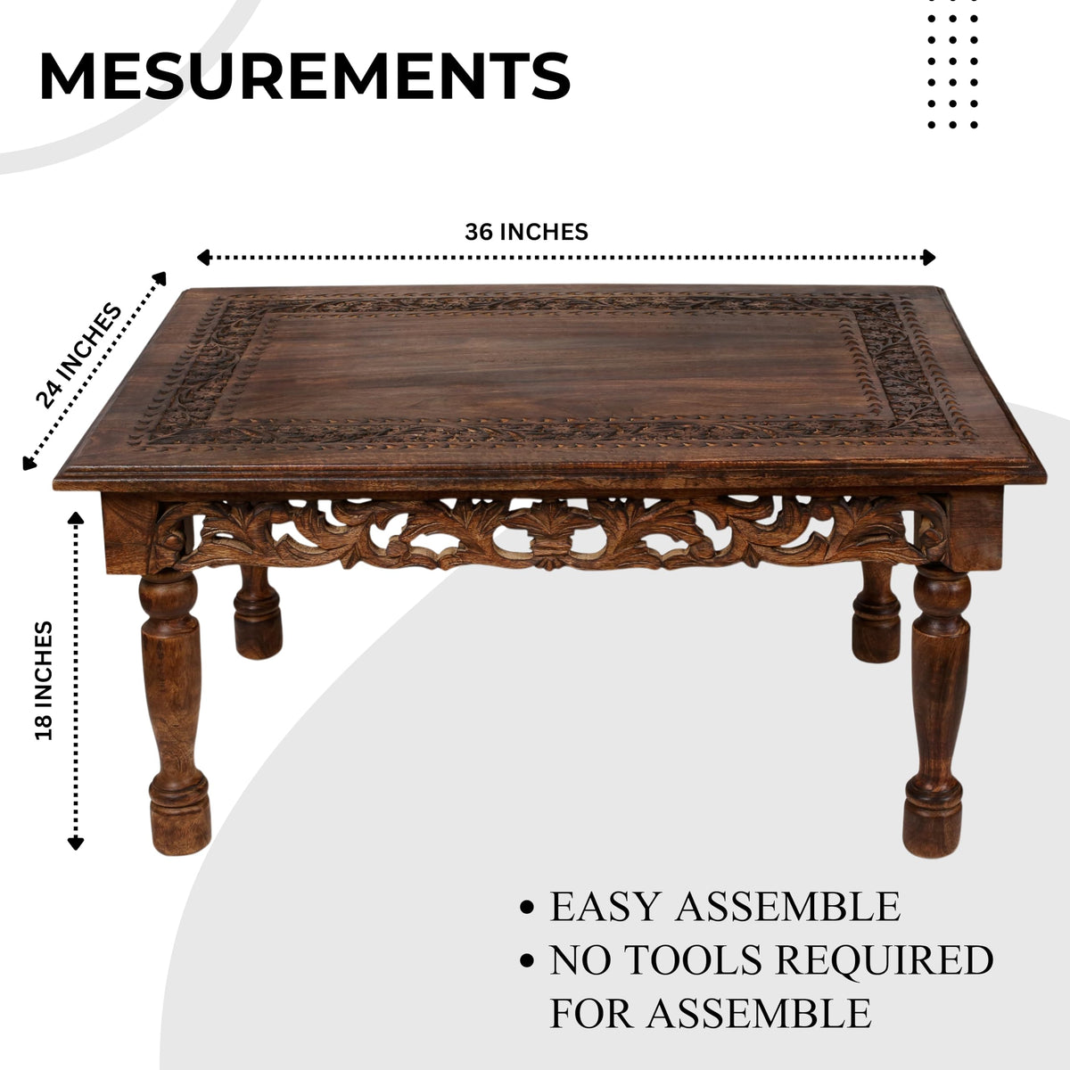 Farmhouse Coffee Table 36x24x18 Jali Carved Wood S466772