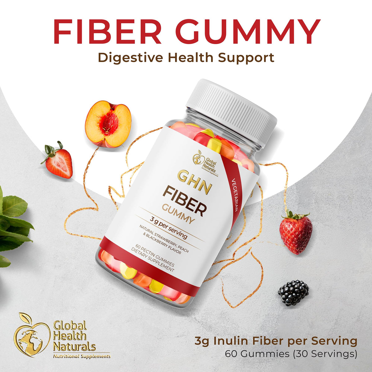 Vegan Fiber Gummies 3g Prebiotic Inulin Non-GMO Gluten-Free 30 Servings M157