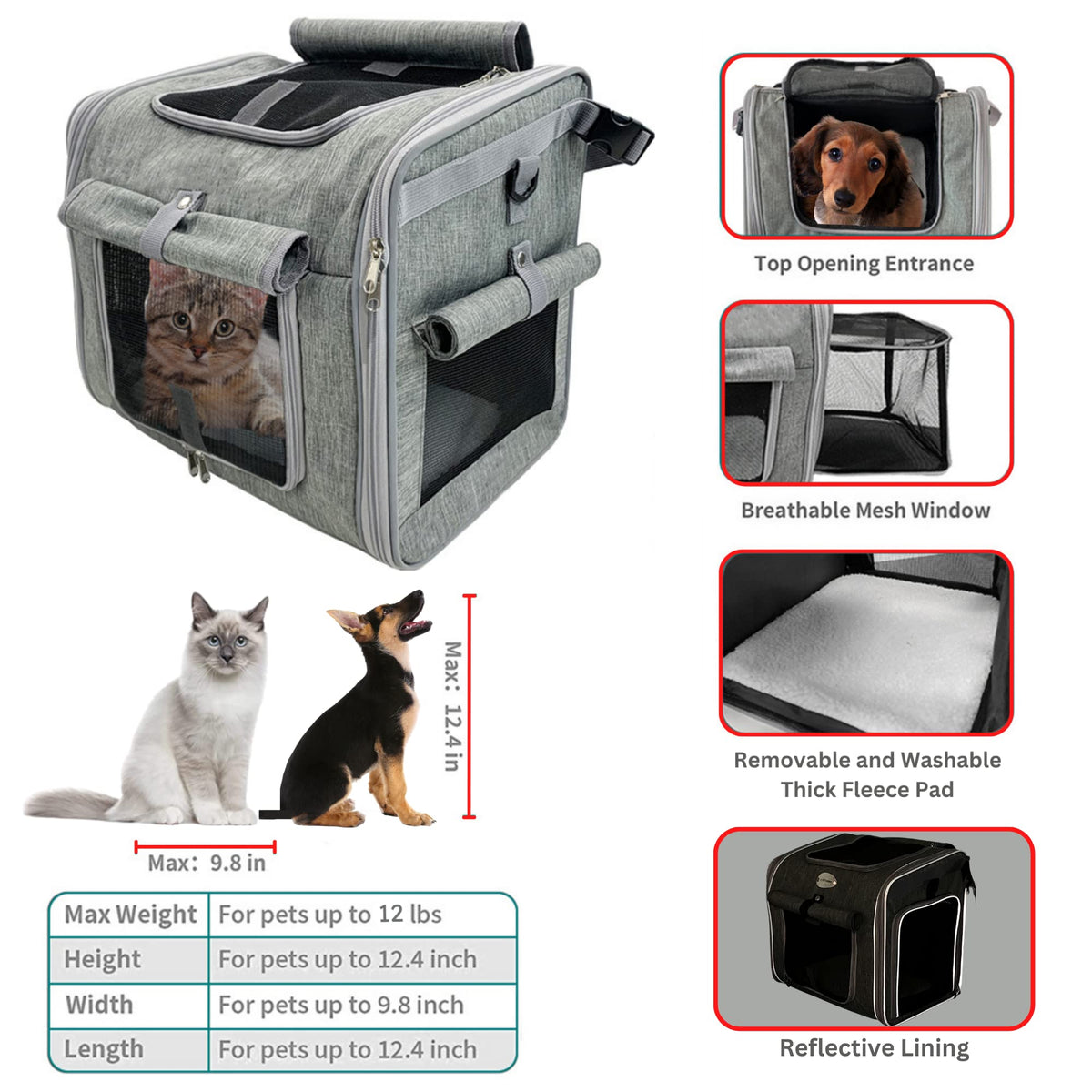 Expandable Reflective Pet Carrier Backpack with 4 Open Doors R826