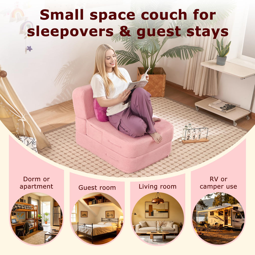 Pink Folding Convertible Sofa Bed D8824