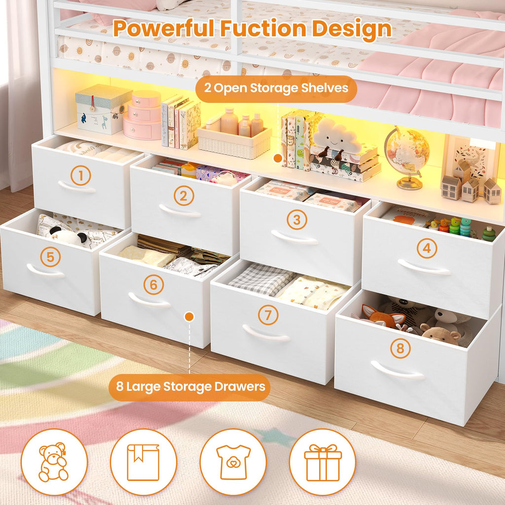 Twin Size Low Loft Bed with 8 Storage Drawers B15058