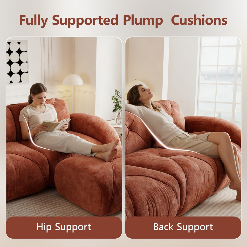 140" Orange Velvet Sofa with Tufted 32D Sponge S5490
